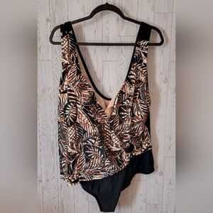 White Stag Tropical Print Tummy Cover One Piece Swimsuit Women's Size 3X